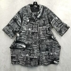 Comfy USA Jacket Women S Black White‎ Geometric Pockets Architectural Lagenlook